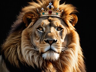 Fototapeta premium A lion wearing a crown, symbolizing strength and royalty, is a powerful and spiritual work of concept art.