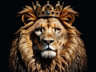 Fototapeta premium A lion wearing a crown, symbolizing strength and royalty, is a powerful and spiritual work of concept art.