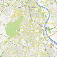 Road map of New Delhi in India. Contains layered vector with roads water, parks, etc.