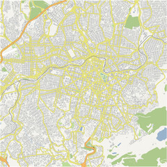 Road map of Belo Horizonte in Brazil. Contains layered vector with roads water, parks, etc.