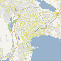 Road map of Baku in Azerbaijan. Contains layered vector with roads water, parks, etc.