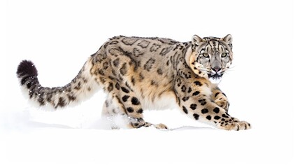 Majestic Snow Leopard Walking in the Snow.