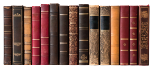 PNG Vintage leather-bound books collection, transparent background