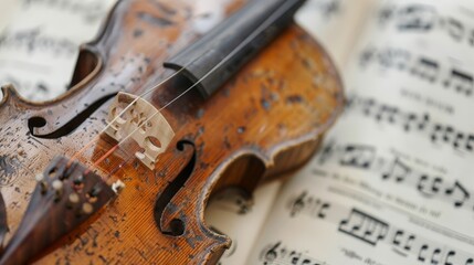 Fototapeta premium Vintage violin on sheet music.