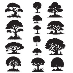 black silhouette tree set with white background