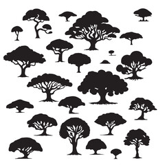 black silhouette tree set with white background