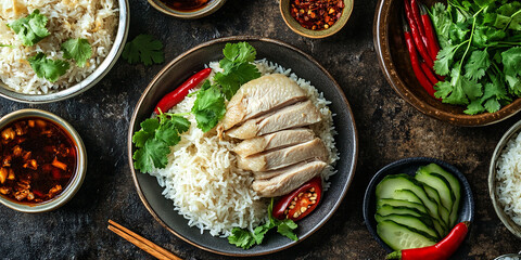 Hainanese Chicken Rice on the table
