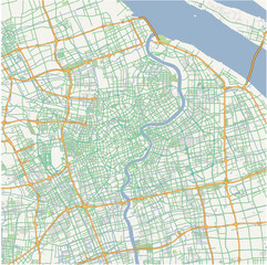 Road map of Shanghai in China. Contains layered vector with roads water, parks, etc.