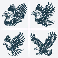 Fototapeta premium Eagle vector Bundle file ,Black and white Eagle silhouette file, Eagle svg vector silhouette Bundle file