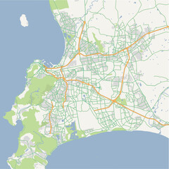 Road map of Cape Town in South Africa. Contains layered vector with roads water, parks, etc.