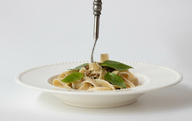 Healthy Food Concept, Traditional Italian Pesto Fettuccine