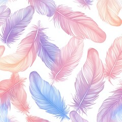 Fototapeta premium 81. **Generate a seamless pattern of whimsical, floating feathers in a soft, pastel gradient.**