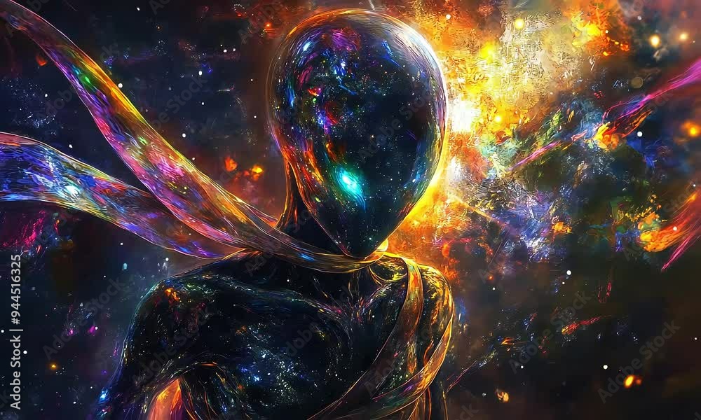 Sticker abstract cosmic being in vibrant space environment with ai generated.