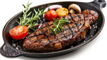 grilled steak with vegetables and herbs