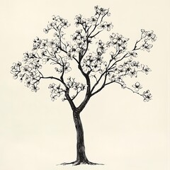Obraz premium Hand-Drawn Ink Illustration of a Blooming Tree
