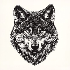 Fototapeta premium Black and White Detailed Illustration of a Wolf's Head