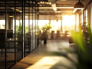Fototapeta premium Modern Office Interior with Sunlight Streaming Through Windows