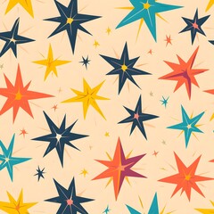 Obraz premium 71. **Design a seamless pattern featuring playful, overlapping stars in a festive, vibrant color scheme.**