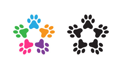 Colorful Paw Prints Forming a Vibrant Star or flower Symbolizing Unity, Love, and Unbreakable Bonds of Friendship and Companionship Through Pets and Animals  © uzairaliengg@gmail.c
