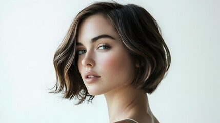 Elegant Woman with Soft Wavy Bob Hairstyle in Professional Portrait