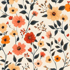 60. **Generate a seamless pattern of charming, hand-painted florals in a warm, inviting color scheme.**