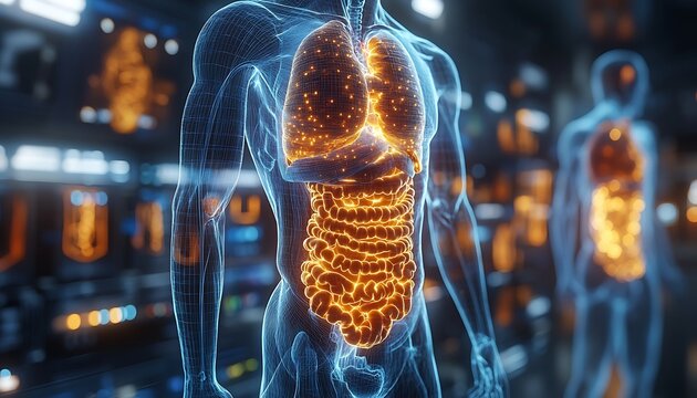  Anatomy of the human body with digestive system. 3d illustration design