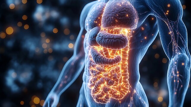  Anatomy of the human body with digestive system. 3d illustration design