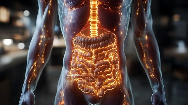  Anatomy of the human body with digestive system. 3d illustration design 