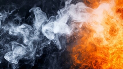 Obraz premium A dense background of swirling smoke in shades of orange, white and black. The thick, dark haze has a dramatic and atmospheric effect in the orange, white and black colors, evoking mystery.