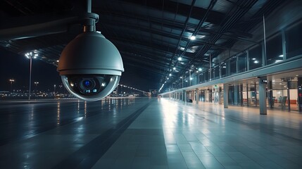 High Angle View from Security in Empty Airport Terminal at Night