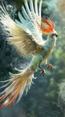 Stunning White Cockatoo in Flight with Colorful Feathers
