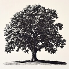 Black and White Ink Illustration of a Large Tree