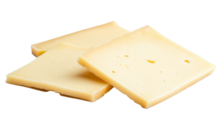 Square slices of cheese isolated on white background