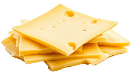 Square slices of cheese isolated on white background