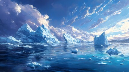 Majestic Arctic Icebergs in Open Ocean Landscape