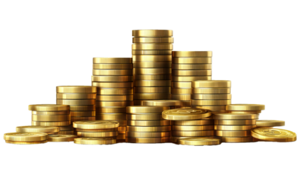 Stacks of gold coins isolate on transparency background png