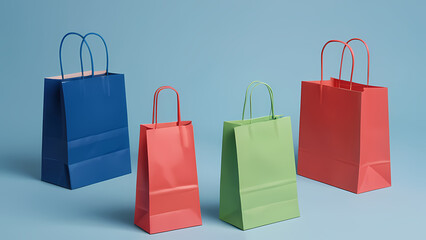 Three paper bags stand against a blue backdrop.
