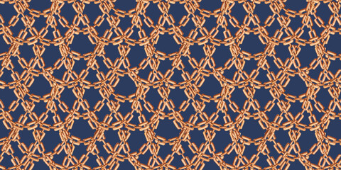 Gold chain with a watercolor image of a dense weave pattern on a blue background. Jewelry, accessories or anchor chain. Vintage links isolated from background. Can be used in cards, posters, wrapping