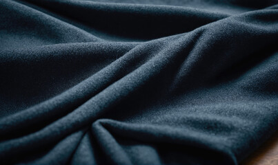 A close-up shot of a dark blue fabric, showing the texture and folds of the material