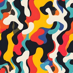 28. **Create a seamless pattern featuring abstract, flowing shapes in vibrant, contrasting colors.**