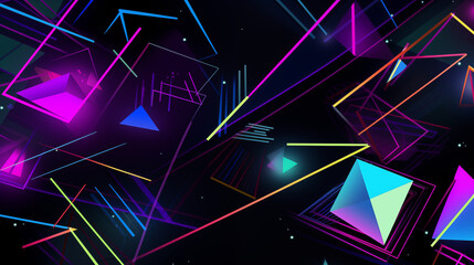 Abstract Neon Geometric Composition With Glowing Shapes