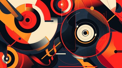 Fototapeta premium Abstract Art with Red, Orange and Black Circles.
