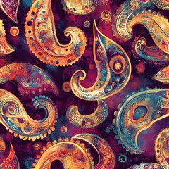 17. **Design a seamless pattern with intricate paisley designs in rich jewel tones.**
