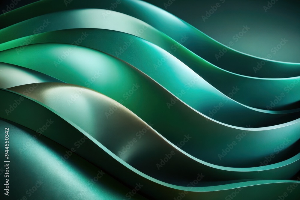 Poster flowing waves of green and teal gracefully undulate across a smooth surface, creating a serene visua