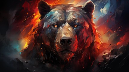 Obraz premium A futuristic abstract depiction of a crypto bear and bull, created with sleek, metallic shapes and vibrant color contrasts, symbolizing market trends. 