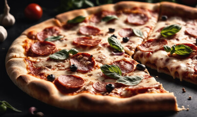 A delicious pepperoni pizza with a slice missing, ready to be enjoyed