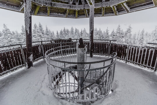 Observation platform of Anna lookout tower in Orlicke hory mountains, Czech Republic