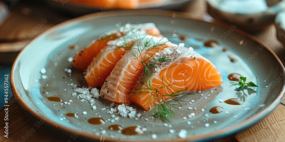 Canvas Prints close up of salted salmon fillet on a plate