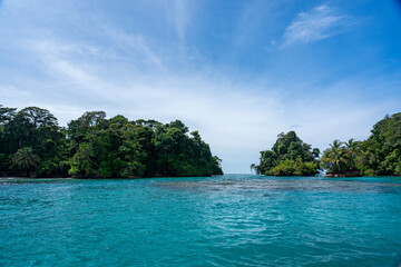 Stunning Tropical Island in Bocas del Toro, Panama with Crystal Clear Caribbean Waters, Lush Green Forest, and Vibrant Coastal Scenery, A Paradise for Nature Lovers and Eco-Tourism Enthusiasts