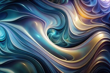 Swirling waves of color and light dance together in an abstract composition, blending rich blue and golden hues to create a mesmerizing visual experience. Generative AI